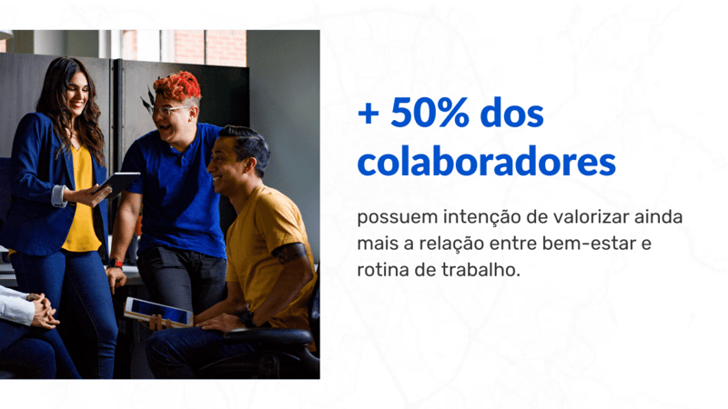 Tendência de RH: +50% dos colaboradores possuem intenção de valorizar ainda mais a relação entre bem-estar e rotina de trabalho. Tendência de RH: +50% dos colaboradores possuem intenção de valorizar ainda mais a relação entre bem-estar e rotina de trabalho.
